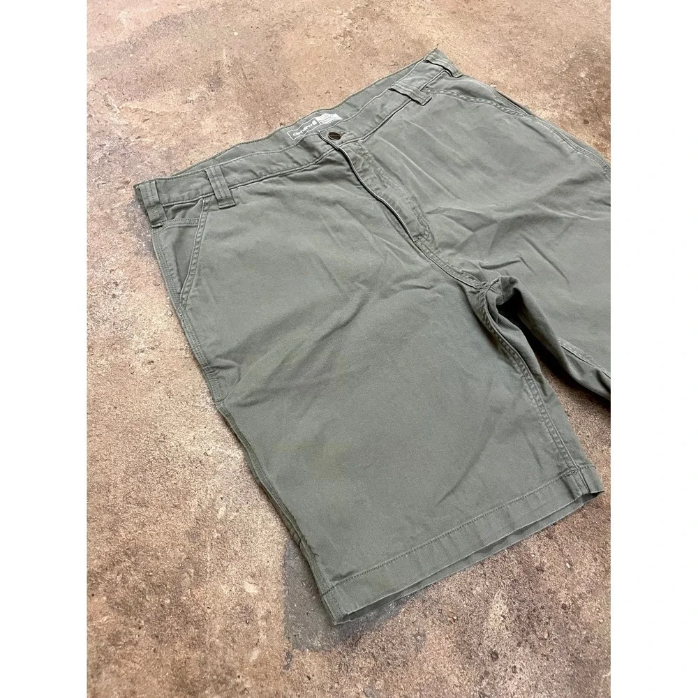 Carhartt Relaxed Work Shorts Mens 40 Olive Green‎ Flat Front Rugged Flex Utility